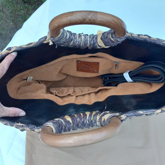 NWT PATRICIA NASH WOVEN STRAW TOTE BAG // CROSS BODY BAG WITH LEATHER STRAP - Picture 5 of 16